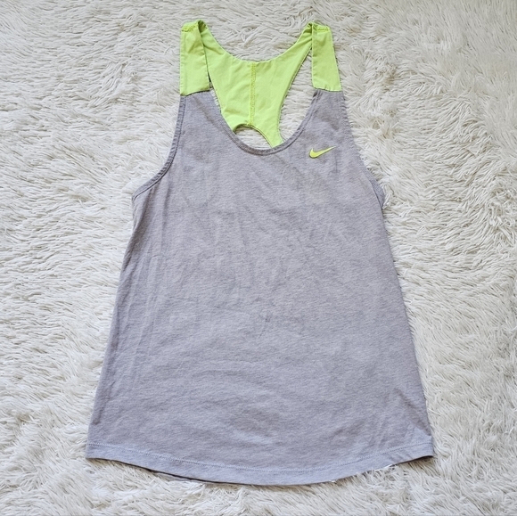 Nike dri-fit womens racerback‎ tank gray neon green size S small - Picture 1 of 7